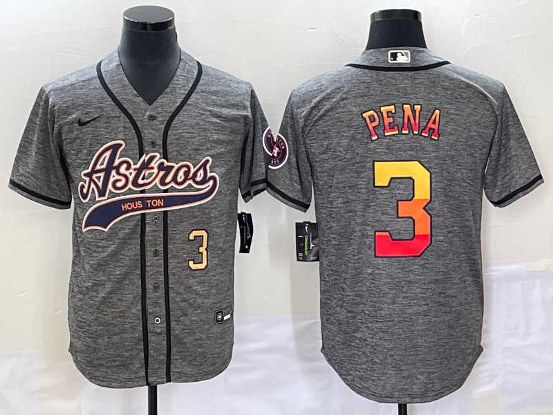 Men%27s Houston Astros #3 Jeremy Pena Number Grey Gridiron Cool Base Stitched Baseball Jersey->houston astros->MLB Jersey
